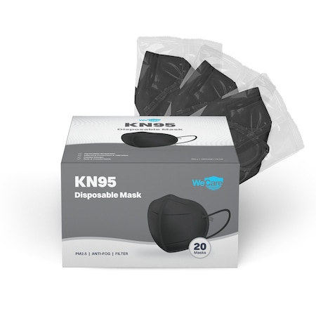 Wecare Protective Disposable KN95 Face Mask, 5-Ply Layer, 20 Individually Wrapped, Black, 20PK WCKN95